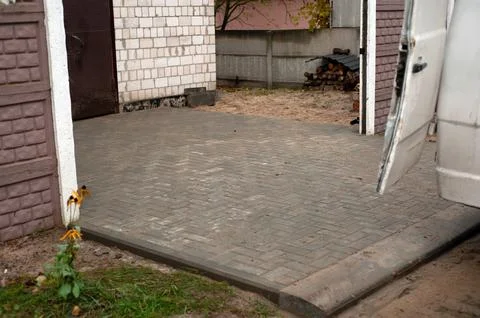 Modern paved path texture background, new slab sidewalk pattern, pathway wall Stock Photos