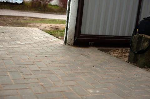 Modern paved path texture background, new slab sidewalk pattern, pathway wall Stock-Fotos