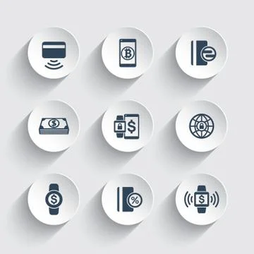 Modern payment methods icons set, contactless card, payment with wearable dev Stock Illustration