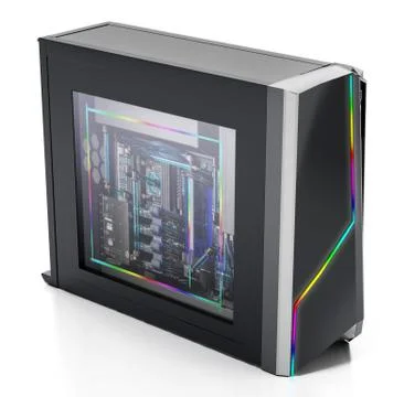 Modern PC case with RGB LED lights. 3D illustration Stock Illustration
