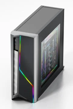 Modern PC case with RGB LED lights. 3D illustration Stock Illustration