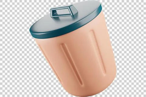 Modern peach colored trash can with teal lid and handle Stock Illustration