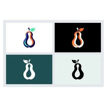 Modern Pear Logo Design Set Vector Graphics Stock Illustration