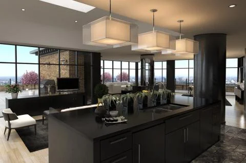 Modern Penthouse with Kitchen Illustration