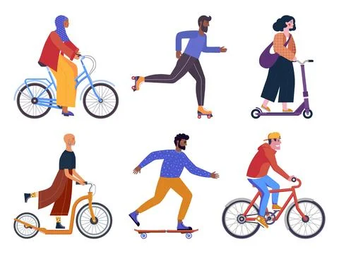 Modern People Using Alternative City W Scenes Stock Illustration