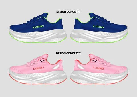 Modern Performance Running Shoe Design Concepts with Thick Cushion Sole Set イラスト素材