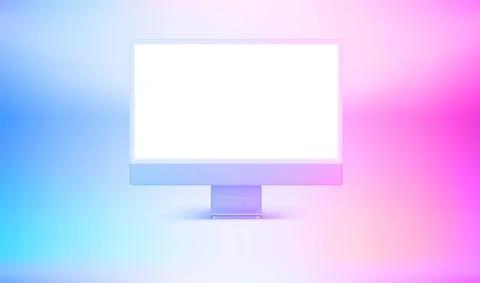 Modern personal computer with blank screen. 3d vector mockup with holographic Illustrazione stock