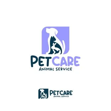 Modern pet care logo design concept featuring dog, cat, rabbit, and bird si.. Stock Illustration