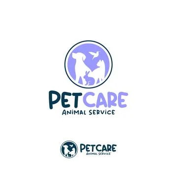 Modern pet care logo design concept featuring dog, cat, rabbit, and bird si.. Stock Illustration