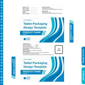 Modern Pharmaceutical Tablet Box Packaging Design Template Stock Illustration