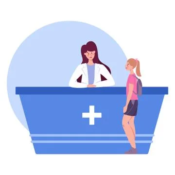Modern pharmacy interior with visitor. Client order and buy Stock Illustration