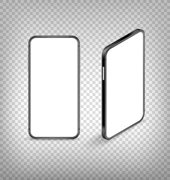 Modern phone with blank screen vector mockup isolated on transparent Stock Illustration