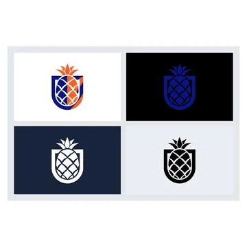 Modern Pineapple Shield Logo Icon Set Ilustración de archivo