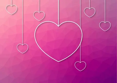 Modern pink abstract background with white hang hearts from the top Stock Illustration