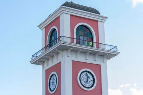 Modern Pink Clocktower Stock Photos