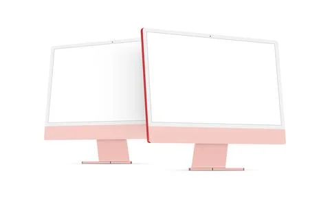 Modern Pink Computer Monitors With Blank Screens, Side Perspective View Stock Illustration