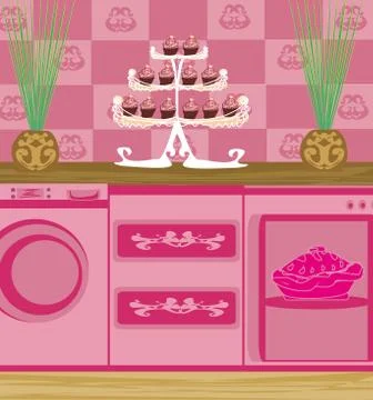 Modern pink kitchen Stock Illustration