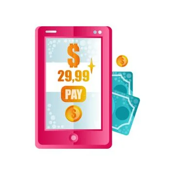 Modern pink smartphone processing of mobile payments on the screen, mobile Stock Illustration