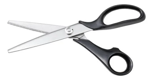 Modern pinking scissors with black handles Stock Photos