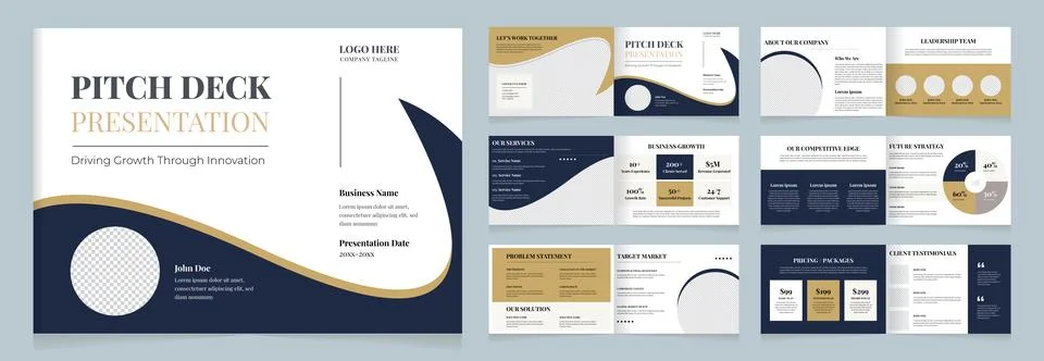 Modern Pitch Deck Presentation Template Business Startup Corporate Slide Design Stock Illustration
