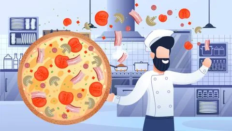 Modern Pizzeria Flat Vector Ad Banner Template Stock Illustration