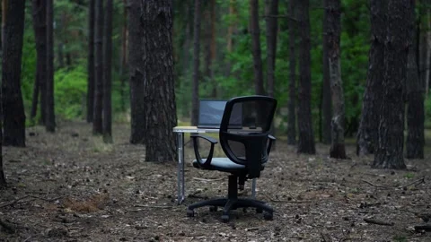 Modern Place of Work in the Forest with Group of Office Equipment Video stock 138632161