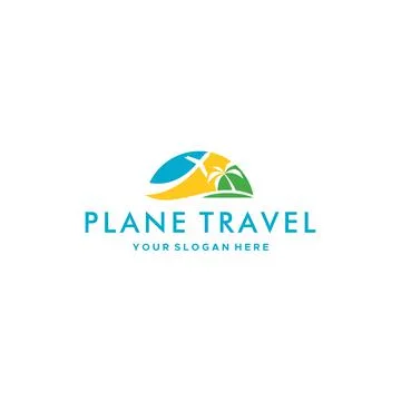 Modern PLANE TRAVEL plane tree palm logo design Stock Illustration