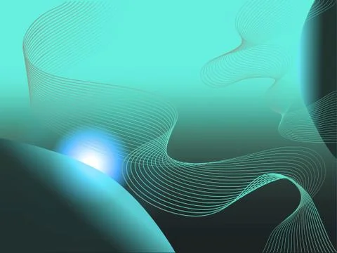 Modern planetary abstract turquoise background with helix spiral lines and su Stock Illustration