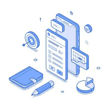 Modern Planning Tools Isometric Line Vector Illustration 스톡 일러스트
