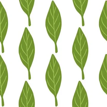 Modern plants seamless isolated pattern with bright green simple leaf ornamen Stock Illustration