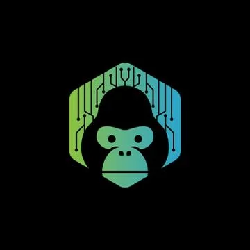 Modern playful digital tech electronic circuit gorilla vector icon 스톡 일러스트