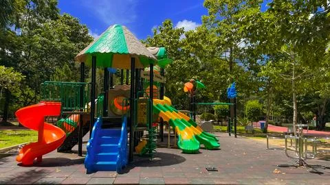 A modern playground with educational elements for children Foto stock