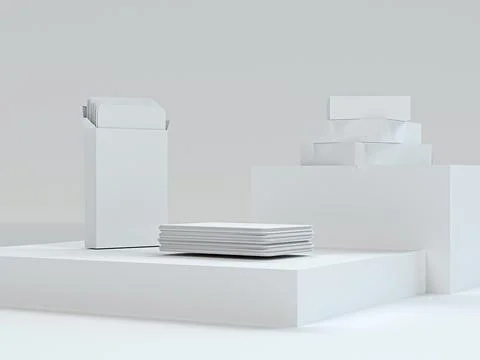 Modern playing cards mock up. 3d rendering white scene with podium and paper 库存插图