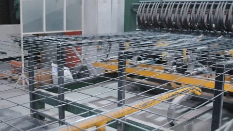 Modern point welding machine creates long rebar plate mold Stock Footage 124892907