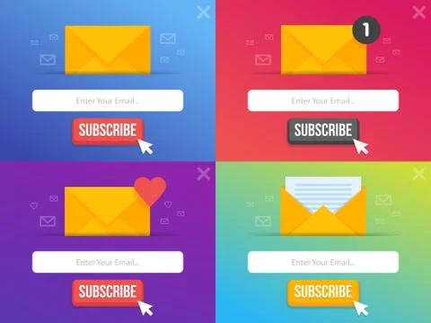 Modern pop-up subscribe form set for your website and blog. Vector illustrati Illustrazione stock