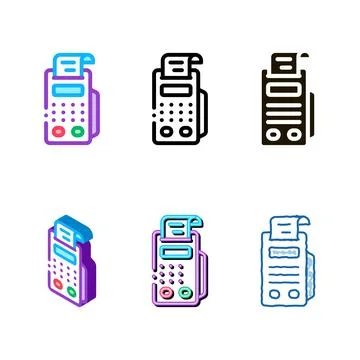 Modern pos terminal print receipt icon vector outline Stock Illustration