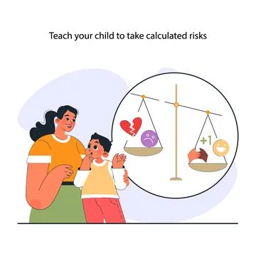 Modern positive parenting. Parent helping a child to conquer fears. Stock Illustration