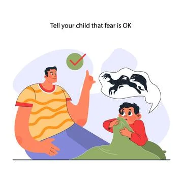 Modern positive parenting. Parent helping a child to conquer fears. Stock Illustration