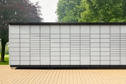 Modern postal machine for parcels and letters outdoors Stock Photos