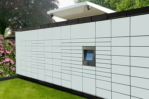 Modern postal machine for parcels and letters outdoors Stock Photos