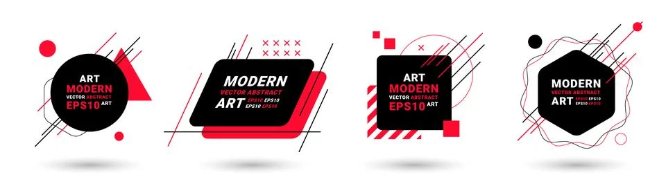 Modern poster frames. Design shapes. Red graphic elements, modern line text box Stock Illustration