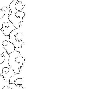 Modern poster with linear abstract faces. Continuous line art. Abstract faces Stock Illustration