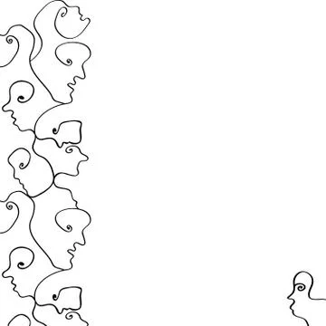 Modern poster with linear abstract faces. Continuous line art. Abstract faces of Stock Illustration