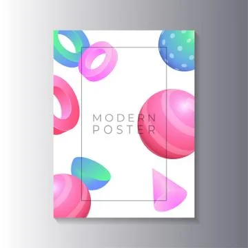 Modern Poster Template with 3d geometric shapes in trendy gradient color Stock Illustration