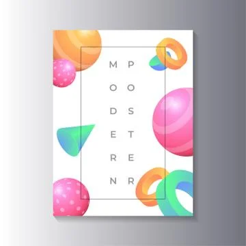 Modern Poster Template with 3d geometric shapes in trendy gradient color Stock Illustration