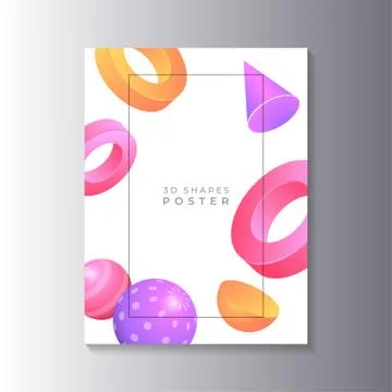 Modern Poster Template with 3d geometric shapes gradient color, applicable fo Stock-Illustration