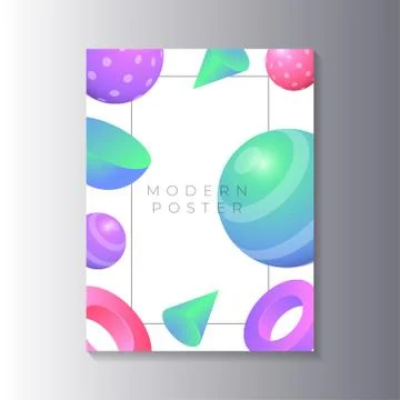 Modern Poster Template with 3d geometric shapes gradient color, applicable fo Stock Illustration