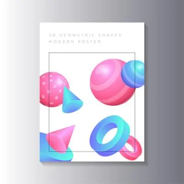 Modern Poster Template with 3d geometric shapes gradient color, applicable fo イラスト素材