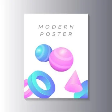 Modern Poster Template with 3d geometric shapes gradient color, applicable fo Stock Illustration