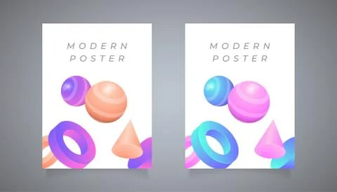 Modern Poster Template with 3d geometric shapes gradient color, applicable fo Stock Illustration